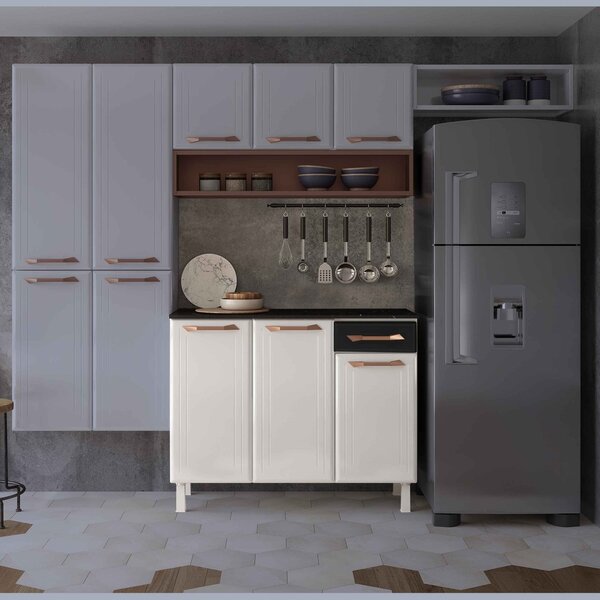 Balcão De Cozinha De Aço Triplo  Topázio Branco/preto