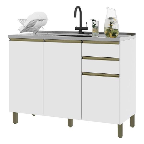 Balcão De Cozinha Dinamarca 120cm 3 Portas E 2 Gavetas Sem Ta