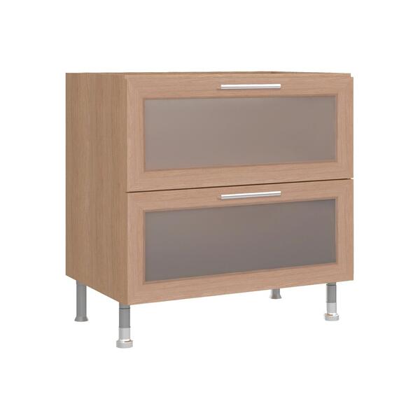 Balcão De Cozinha Ditália Aspen 2 Gav. Vidro Carvalho Cd-108