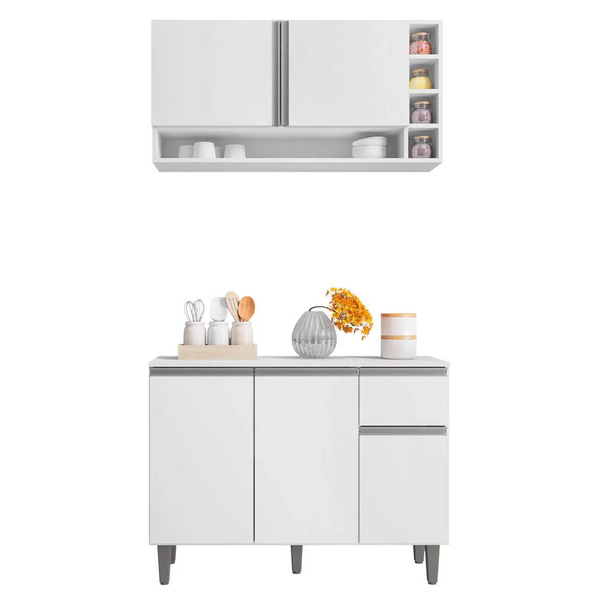 Balcão De Cozinha E Armário Aéreo Vanessa - Ajl Móveis - Bran