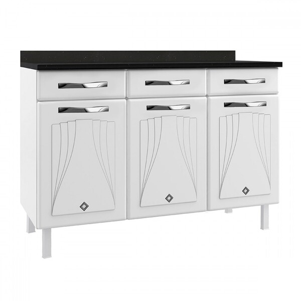 Balcão De Cozinha Em Aço Star New 3 Portas 3 Gavetas Branco -