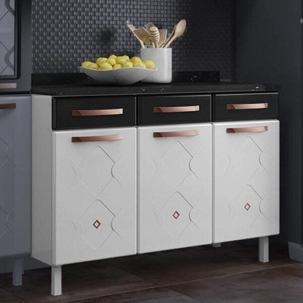 Balcão De Cozinha Em Aço Triplo Com Tampo 3 Portas 3 Gavetas