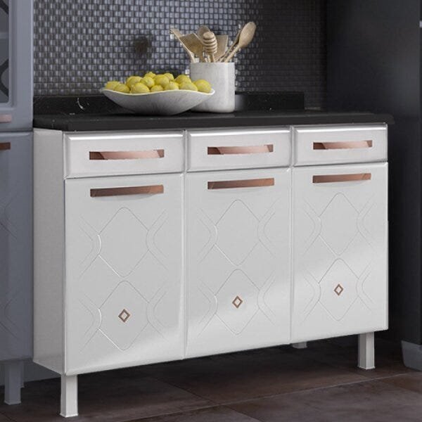 Balcão De Cozinha Em Aço Triplo Com Tampo 3 Portas 3 Gavetas