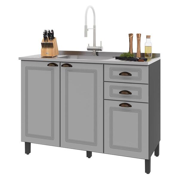 Balcão De Cozinha Firenze 120cm 3 Portas E 2 Gavetas Sem Tamp