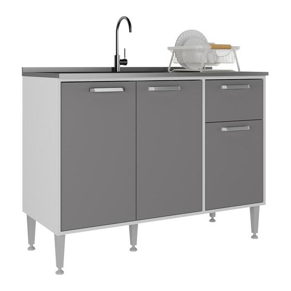 Balcão De Cozinha Gabinete Pia 105cm 3 Portas 1 Gaveta Siena