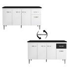 Balcão De Cozinha Gabriela Branco Flex Com Tampo 150 Cm Preto