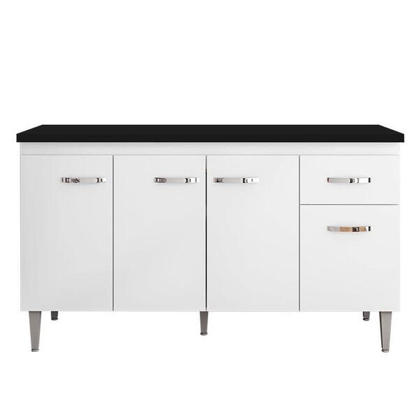 Balcão De Cozinha Gabriela Branco Flex Com Tampo 150 Cm Preto