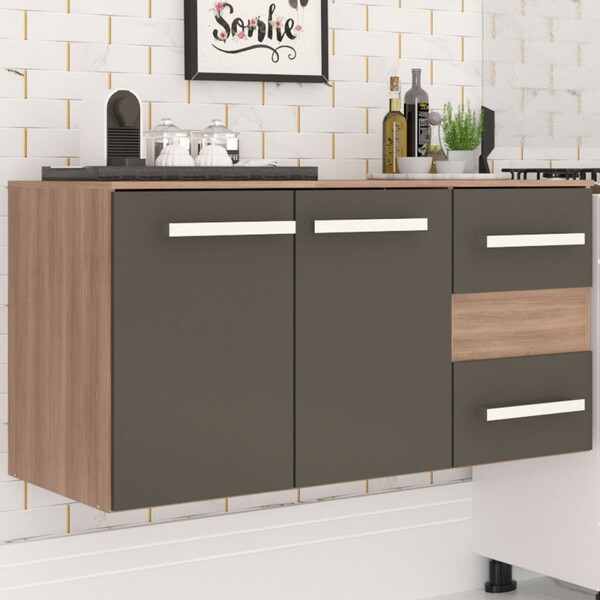 Balcão De Cozinha Isabel 2 Portas 2 Gavetas Castanho/preto -