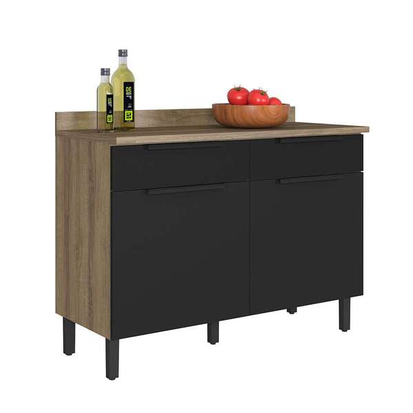 Balcão De Cozinha Itamaxi Com Tampo 2 Pt 2 Gv Preto E Marrom