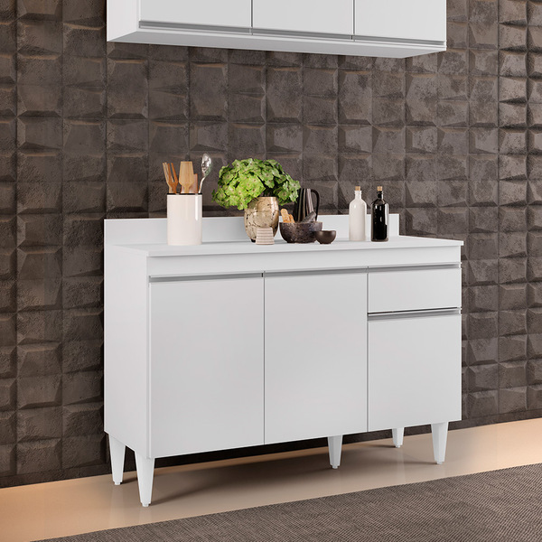 Balcão De Cozinha Lavanderia Com Tampo 01 Gaveta Vick Branco