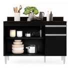 Balcão De Cozinha Lavanderia Com Tampo 01 Gaveta Vick Preto 1