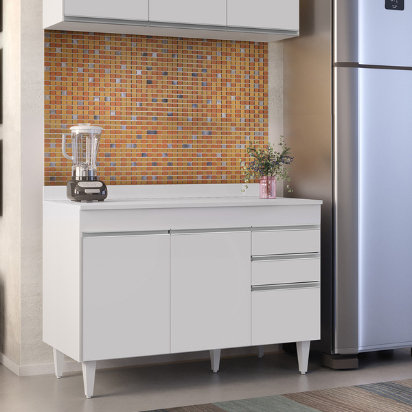 Balcão De Cozinha Lavanderia Com Tampo 02 Gavetas Beth 120 Cm