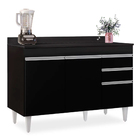 Balcão De Cozinha Lavanderia Com Tampo 02 Gavetas Beth Preto