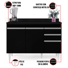 Balcão De Cozinha Lavanderia Com Tampo 02 Gavetas Beth Preto