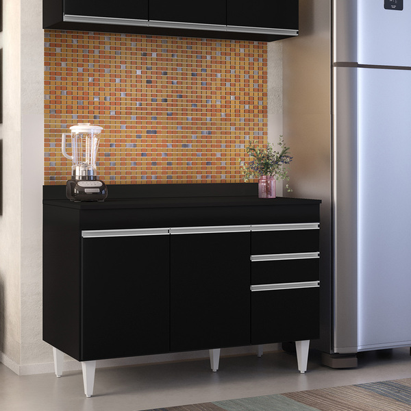 Balcão De Cozinha Lavanderia Com Tampo 02 Gavetas Beth Preto