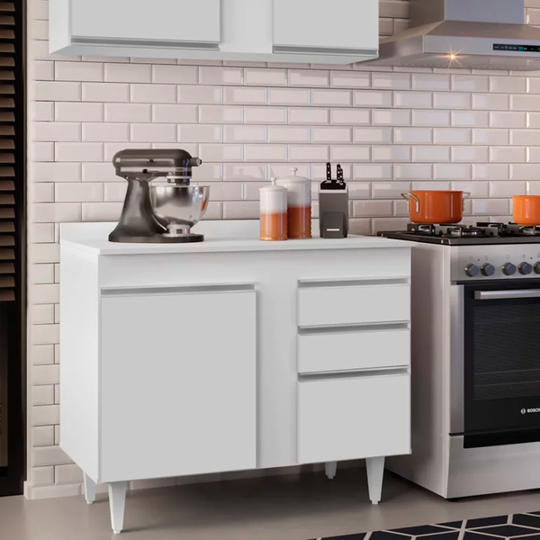 Balcão De Cozinha Lavanderia Com Tampo 02 Gavetas Bia 100 Cm