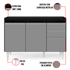 Balcão De Cozinha Lavanderia Sem Tampo 02 Gavetas Beth Preto