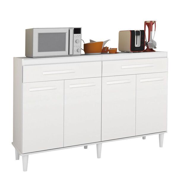 Balcão De Cozinha Madri Branco Brilho - Trinobél Móveis