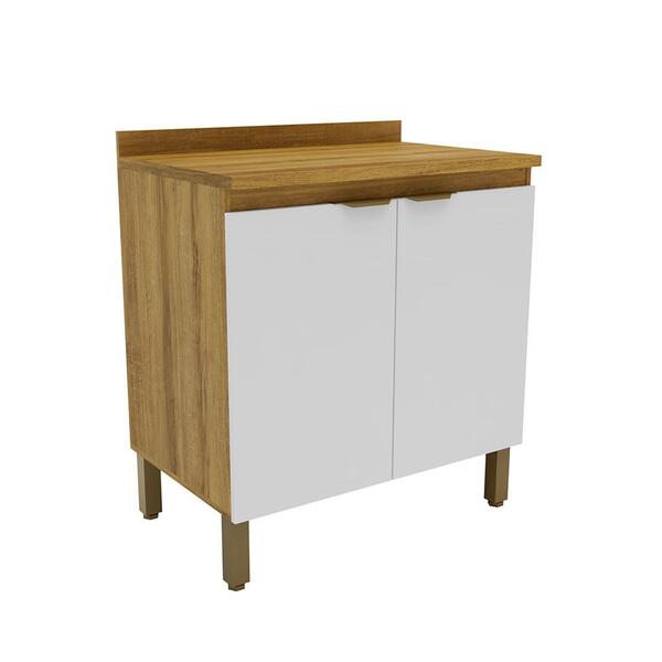 Balcão De Cozinha Magnólia Com Tampo 2 Pt Mel E Branco