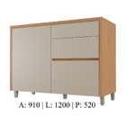 Balcão de Cozinha 100% MDF Carvalho e Greige com 1 Porta e 3 Gavetas 120x91x52cm Condessa Nesher