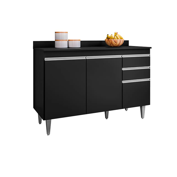 Balcão De Cozinha Melissa S/ Tampo 120cm Preto - Vallisa Decor