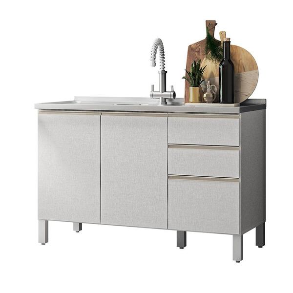 Balcão De Cozinha Moob Sem Tampo Para Pia 3 Portas Branco 120