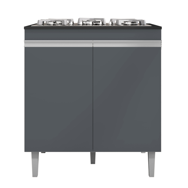 Balcão De Cozinha Para Cooktop Com Tampo Preto Madrid Cinza -
