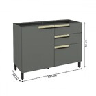 Balcão De Cozinha Para Pia 120 Cm 1 Porta 3 Gavetas Ph3074 Gr