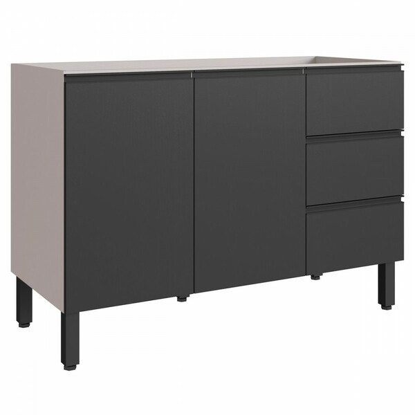 Balcão De Cozinha Para Pia 120 Cm 2 Portas 3 Gavetas Fumê/gra