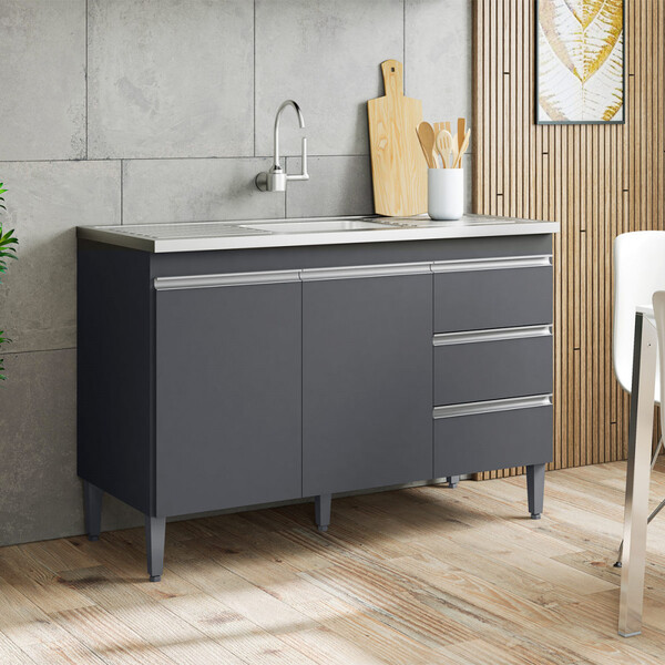 Balcão De Cozinha Para Pia 120cm 3 Gavetas Andreia - Ajl Move