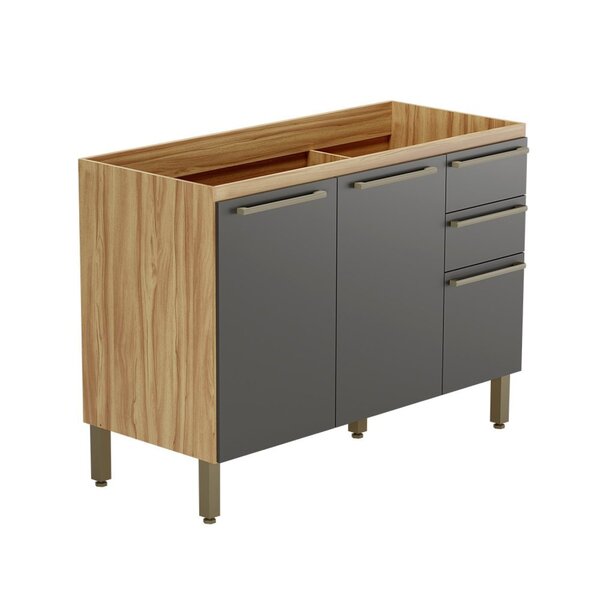 Balcão De Cozinha Para Pia 120cm Com 3 Portas 2 Gavetas Sem T