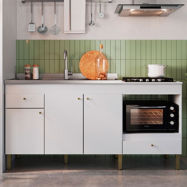 Balcão De Cozinha Para Pia 3 Portas 2 Gavetas Branco - Decibal