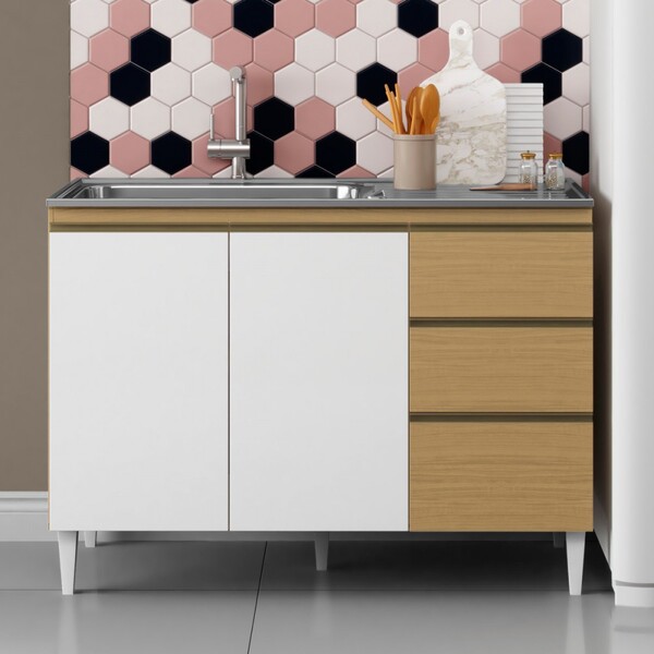 Balcão De Cozinha Para Pia Clara 3 Portas 2 Gavetas Atacama/b