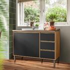 Balcão De Cozinha Para Pia Sem Tampo 119 Cm Nature Preto Fosc