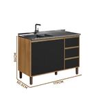 Balcão De Cozinha Para Pia Sem Tampo 119 Cm Nature Preto Fosc