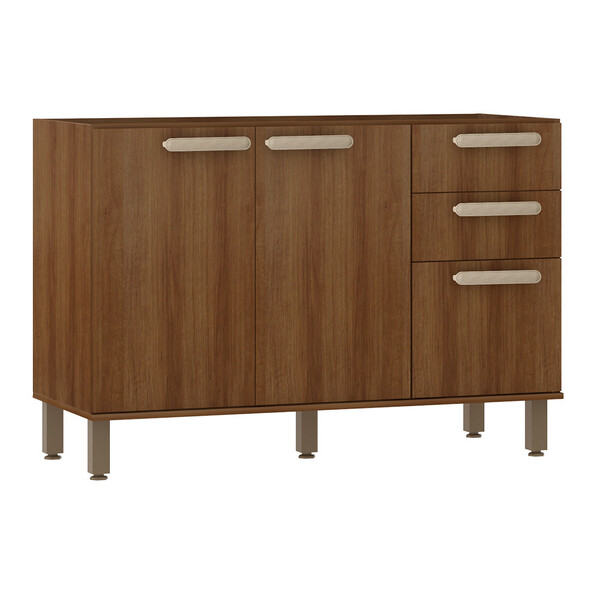 Balcão De Cozinha Para Pia Sem Tampo 120cm 3 Portas 2 Gavetas