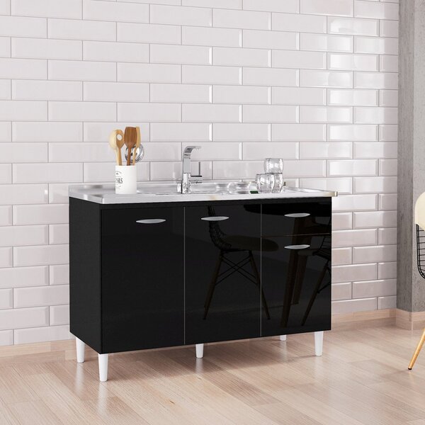 Balcão De Cozinha Para Pia Sem Tampo 3 Portas 1 Gaveta 120cm