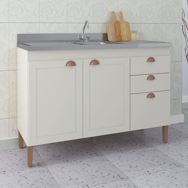 Balcão De Cozinha Para Pia Viena 3 Portas 2 Gavetas Off White