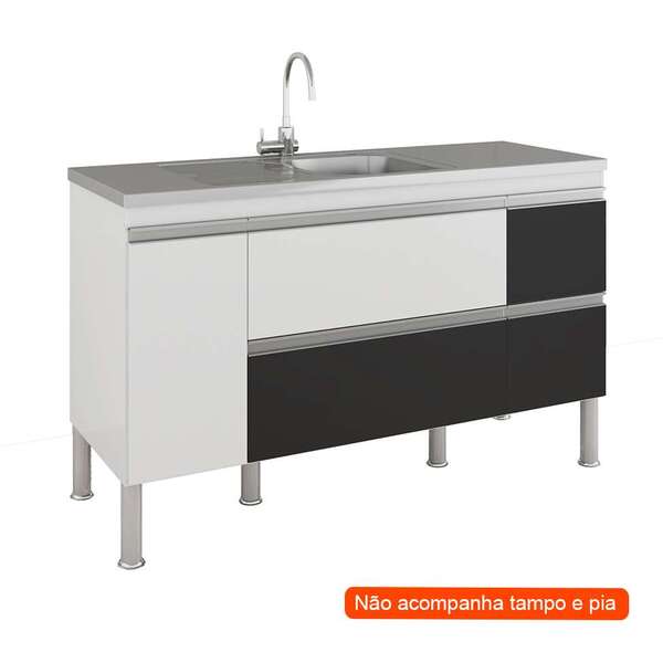 Balcão De Cozinha Prisma 2 Pt 3 Gv Branco E Preto