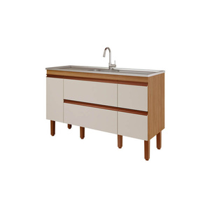 Balcão De Cozinha Prisma Freijo/off White Montado Mdf 144cm Mgm Móveis