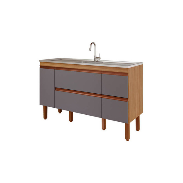 Balcão De Cozinha Prisma Freijo/titanium Montado Mdf 144cm Mg