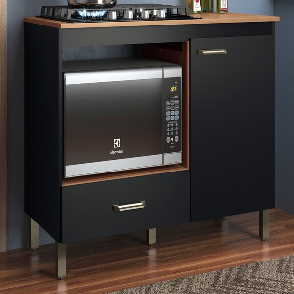 Balcão De Cozinha Roma Para Cooktop 1 Porta 1 Gaveta Preto/no