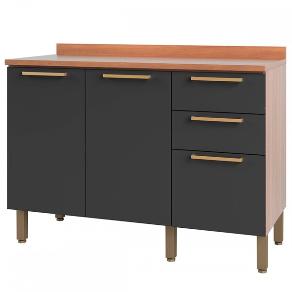 Balcão De Cozinha Sálvia 2 Portas 3 Gavetas Freijó/grafite -