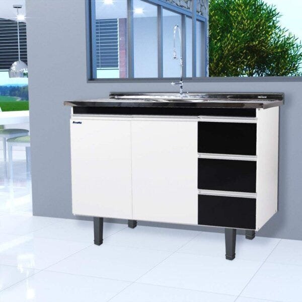 Balcão De Cozinha Sem Tampo 2 Portas 3 Gavetas 120cm Montebel