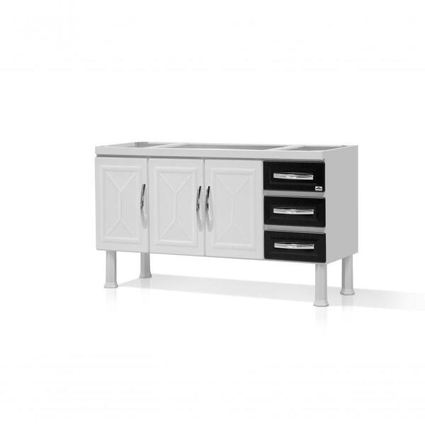 Balcão De Cozinha Sem Tampo Em Aço Ellos - Branco C/preto Cor