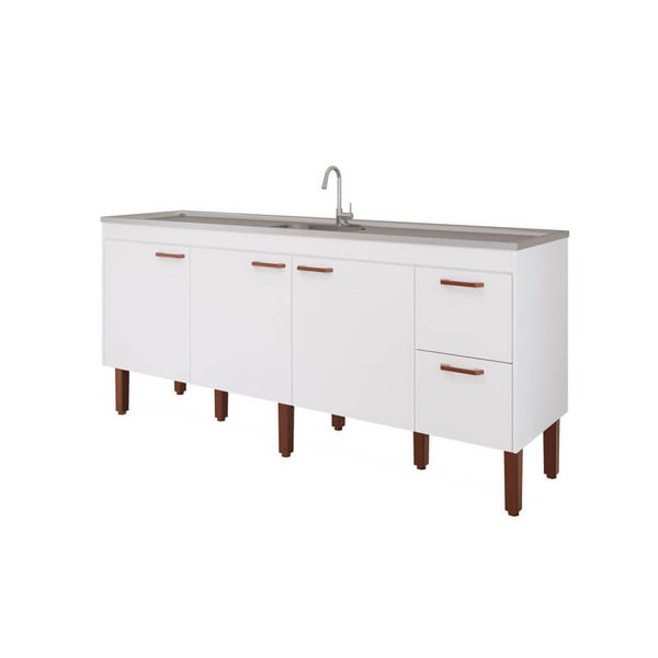 Balcão De Cozinha Slim Branco Montado Mdf 194cm Mgm Móveis