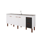Balcão De Cozinha Slim Branco/preto Mdf 194cm Mgm Móveis