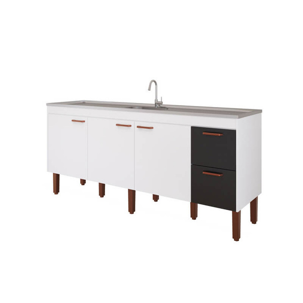Balcão De Cozinha Slim Branco/preto Mdf 194cm Mgm Móveis