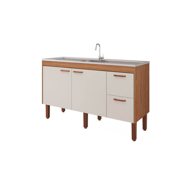 Balcão De Cozinha Slim Freijo/off White Montado Mdf 144cm Mgm