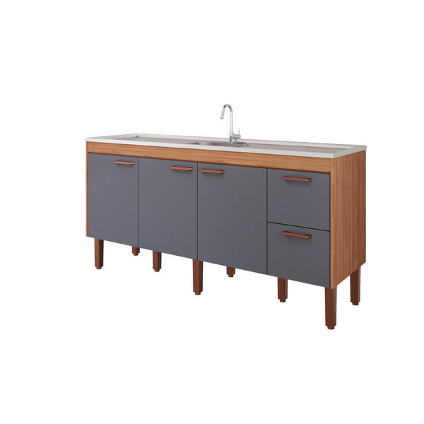 Balcão De Cozinha Slim Freijo/titanium Montado Mdf 174cm Mgm